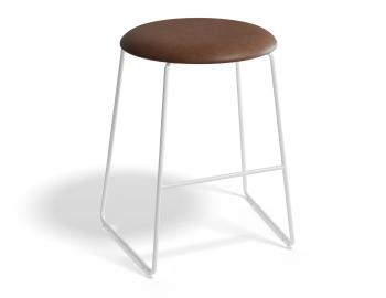 Hugo Low Stool White Frame Round Vintage PU Seat