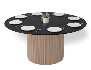 Poppy Round Dining Table 155cm Black Stained Ash Tabletop - Natural Base