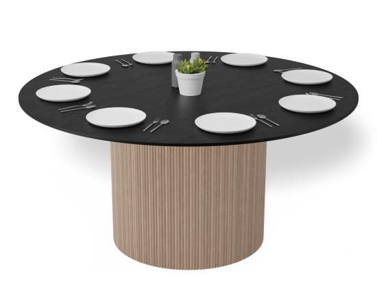 Poppy Round Dining Table 155cm Black Stained Ash Tabletop - Natural Base