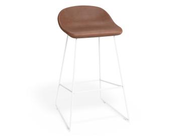 Pop Stool White Frame with Tan Vegan Leather Seat