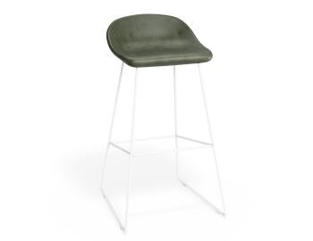 Pop Stool White Frame with Green Vegan Leather Seat