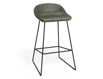 Pop Stool Black Frame with Green Vegan Leather Seat