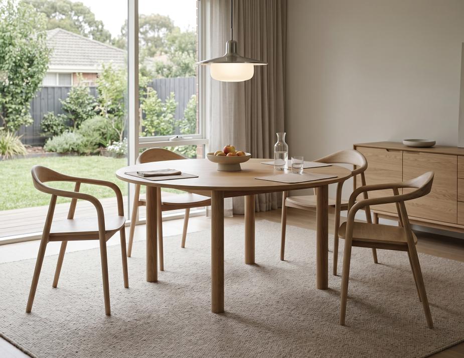Round Nordica Table Arnd Arki Wood Armchairs