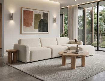 Atticus Modular Sofa 3 Seater with Ottoman - Ivory Cream Fabric