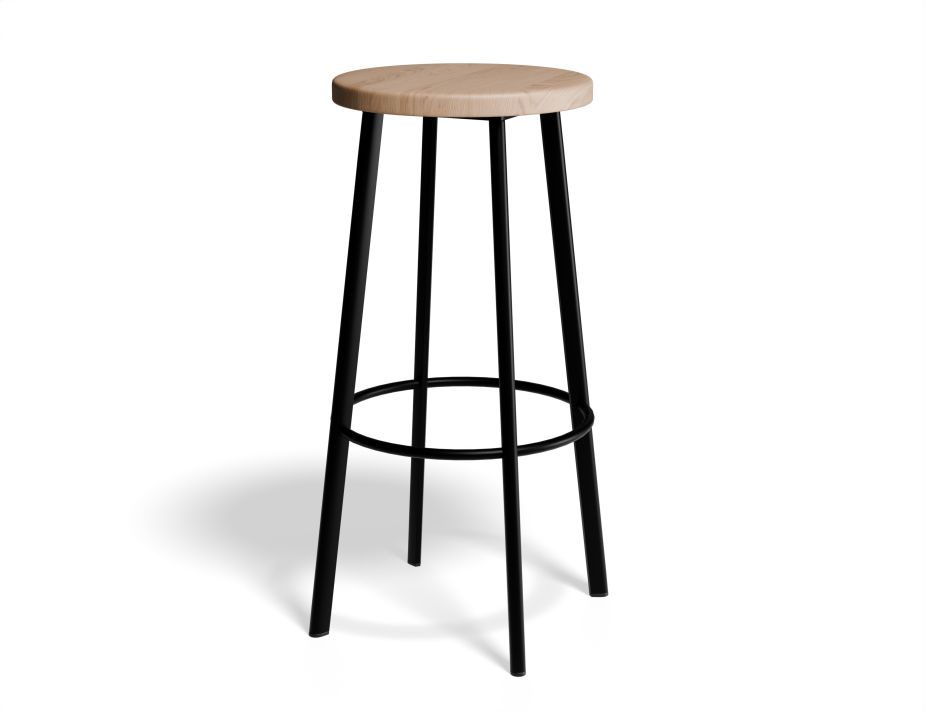 P 1 Atlas Barstool Blackframe Roundwood Natural