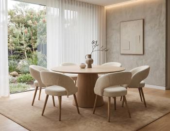 Akito Dining Chair - Wood Legs - Ivory Cream Fabric 