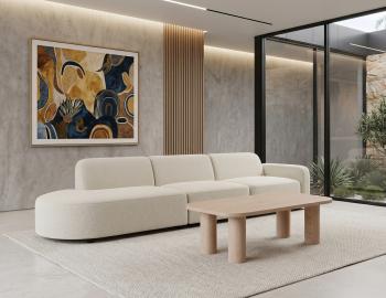 Atticus Modular Sofa - Config H or I Curved Open End - Ivory Cream Fabric