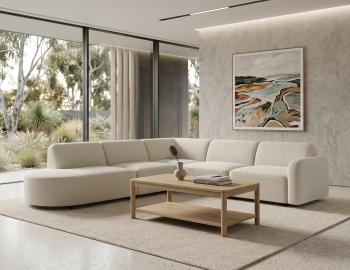 Atticus Modular Sofa - Config J or K Curved Open End - Ivory Cream Fabric