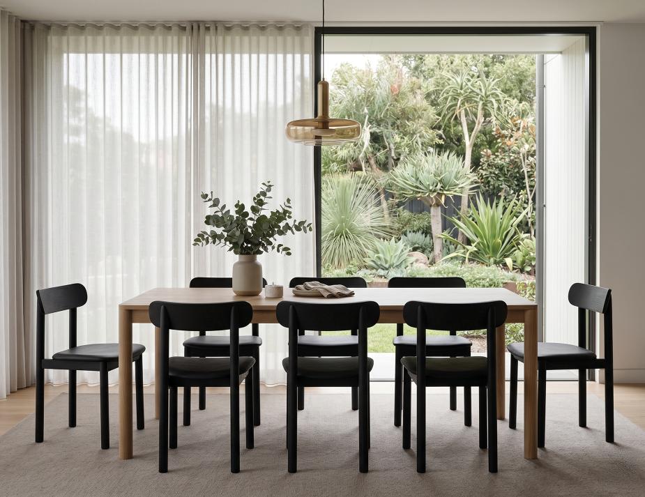 Upholsted Black Zara Chairs With Oak Nordica Table