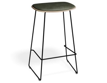 Elva Bar Stool - Natural Wood - Green Pad - Black Frame
