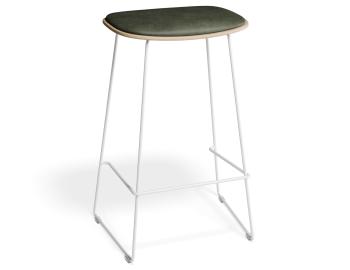 Elva Bar Stool - Natural Wood - Green Pad - White Frame