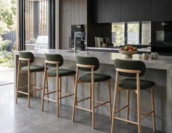 Oskar Bar Stool - Oak Legs - Hunter Green Fabric 