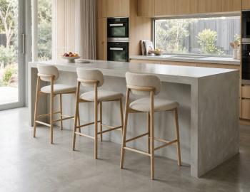 Oskar Bar Stool - Oak Legs - Ivory Cream Fabric 