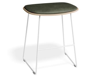 Elva Low Stool - Natural Wood - Green Pad - White Frame