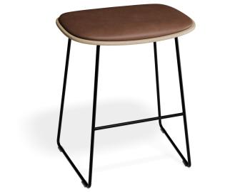 Elva Low Stool - Natural Wood - Tan Pad - Black Frame