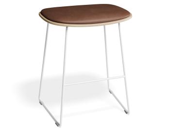 Elva Low Stool - Natural Wood - Tan Pad - White Frame
