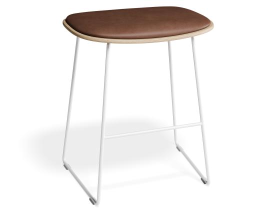 Elva Low Stool - Natural Wood - Tan Pad - White Frame