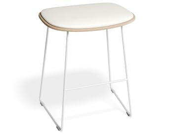 Elva Low Stool - Natural Wood - White Pad - White Frame