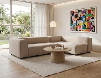 Nolia Modular Sofa 3 Seater with Chaise - Beige Fabric