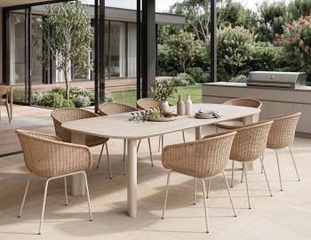 Vela Outdoor Ceramic Dining Table 240cm - Matte Latte