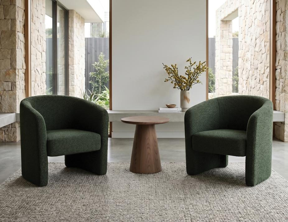 Walnut Side Table With Green Lounge Chair