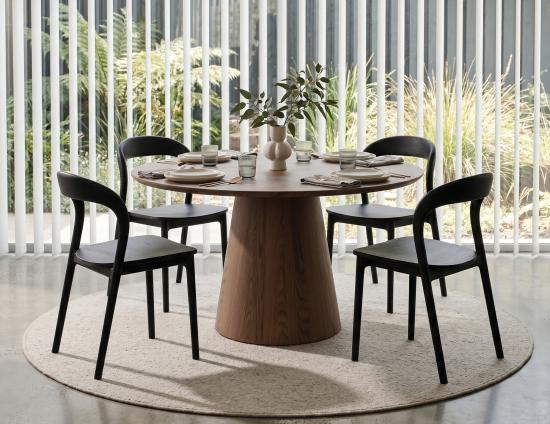 Walnut Dining Table With Black Chairs