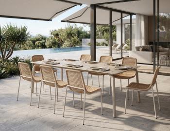 Cenote Outdoor Dining Chair Natural Rattan with Latte Base