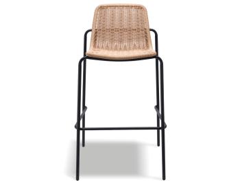 Cenote Outdoor Bar Stool Natural Rattan with Black Base