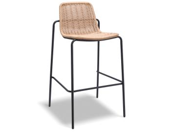 Cenote Outdoor Bar Stool Natural Rattan with Black Base