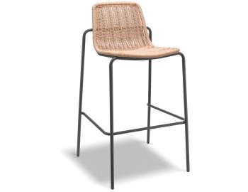 Cenote Outdoor Bar Stool Natural Rattan with Charcoal Base