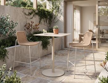 Cenote Outdoor Bar Stool Natural Rattan with Latte Base