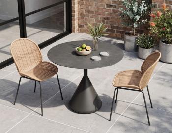Sombra Outdoor Dining Chair Natural Rattan with Charcoal Base
