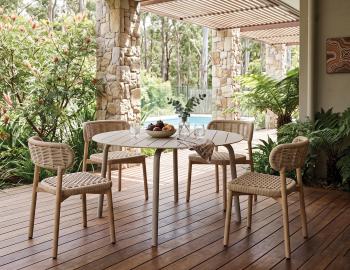 Maya Outdoor Dining Chair Natural Rope with Teak Look Aluminum Base