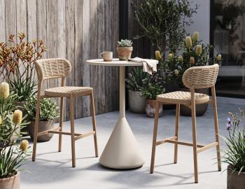 Maya Outdoor Bar Stool Natural Rope with Teak Look Aluminum Base