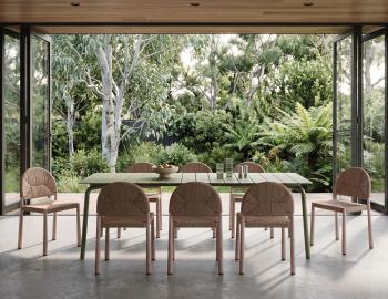 Calete Outdoor Dining Chair Natural Rope with Teak Look Aluminum Base