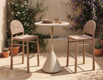 Calete Outdoor Bar Stool Natural Rope with Teak Look Aluminum Base