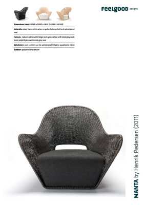 : Manta Outdoor Lounge Chair / Black Polyethylene / Grey Fabric