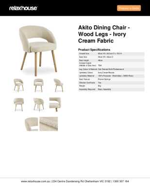Tear Sheet: Akito Dining Chair - Wood Legs - Ivory Cream Fabric 