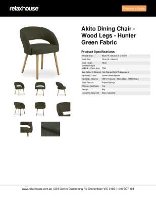 Tear Sheet: Akito Dining Chair - Wood Legs - Hunter Green Fabric 