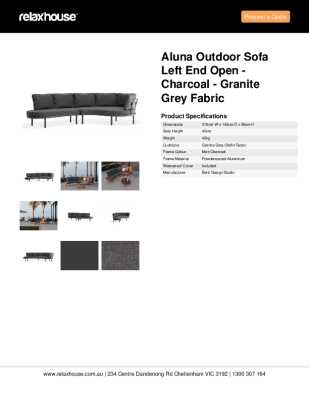Tear Sheet: Aluna Outdoor Sofa Left End Open - Charcoal - Granite Grey Fabric