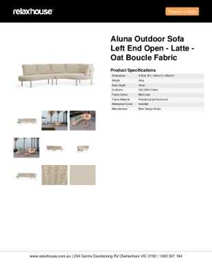 Tear Sheet: Aluna Outdoor Sofa Left End Open - Latte - Oat Boucle Fabric