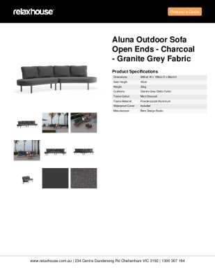 Tear Sheet: Aluna Outdoor Sofa Open Ends - Charcoal - Granite Grey Fabric