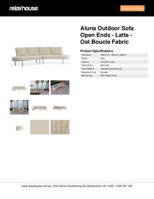 Tear Sheet: Aluna Outdoor Sofa Open Ends - Latte - Oat Boucle Fabric