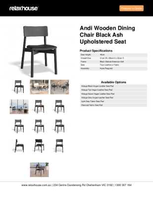 Tear Sheet: Andi Wooden Dining Chair Black Ash Upholstered Seat	
