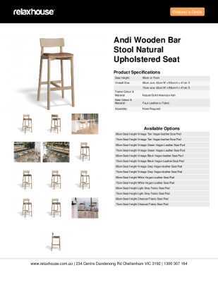 Tear Sheet: Andi Wooden Bar Stool Natural Upholstered Seat