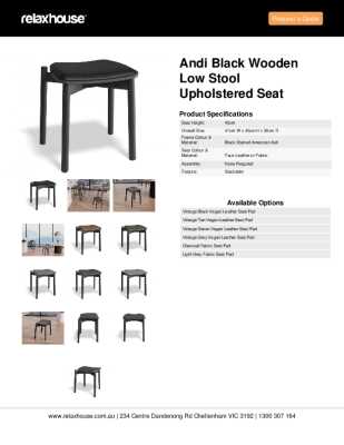 Tear Sheet: Andi Black Wooden Low Stool Upholstered Seat 