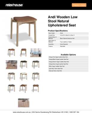 Tear Sheet: Andi Wooden Low Stool Natural Upholstered Seat