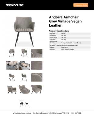 Tear Sheet: Andorra Armchair Grey Vintage Vegan Leather
