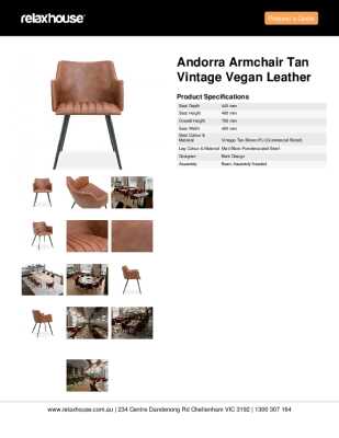 Tear Sheet: Andorra Armchair Tan Vintage Vegan Leather