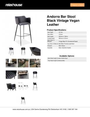 Tear Sheet: Andorra Bar Stool Black Vintage Vegan Leather